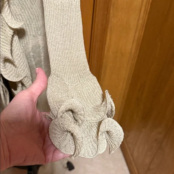 Boston Proper Tan Waterfall Ruffled Longline Cardigan with Ties Lightweight Med - Picture 6 of 11